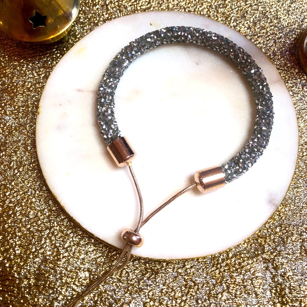 Crystals bangle grey color stone with adjustable cable